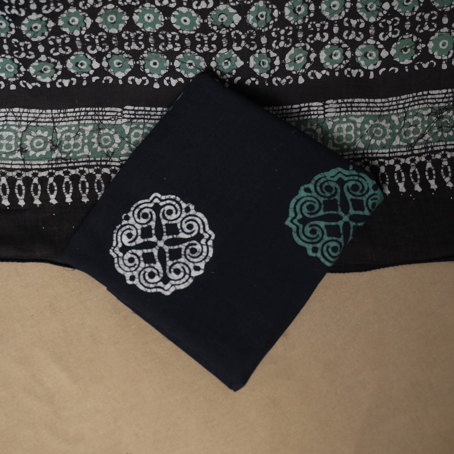 Black - 3pc cotton unstitched kutch batik dress material 13