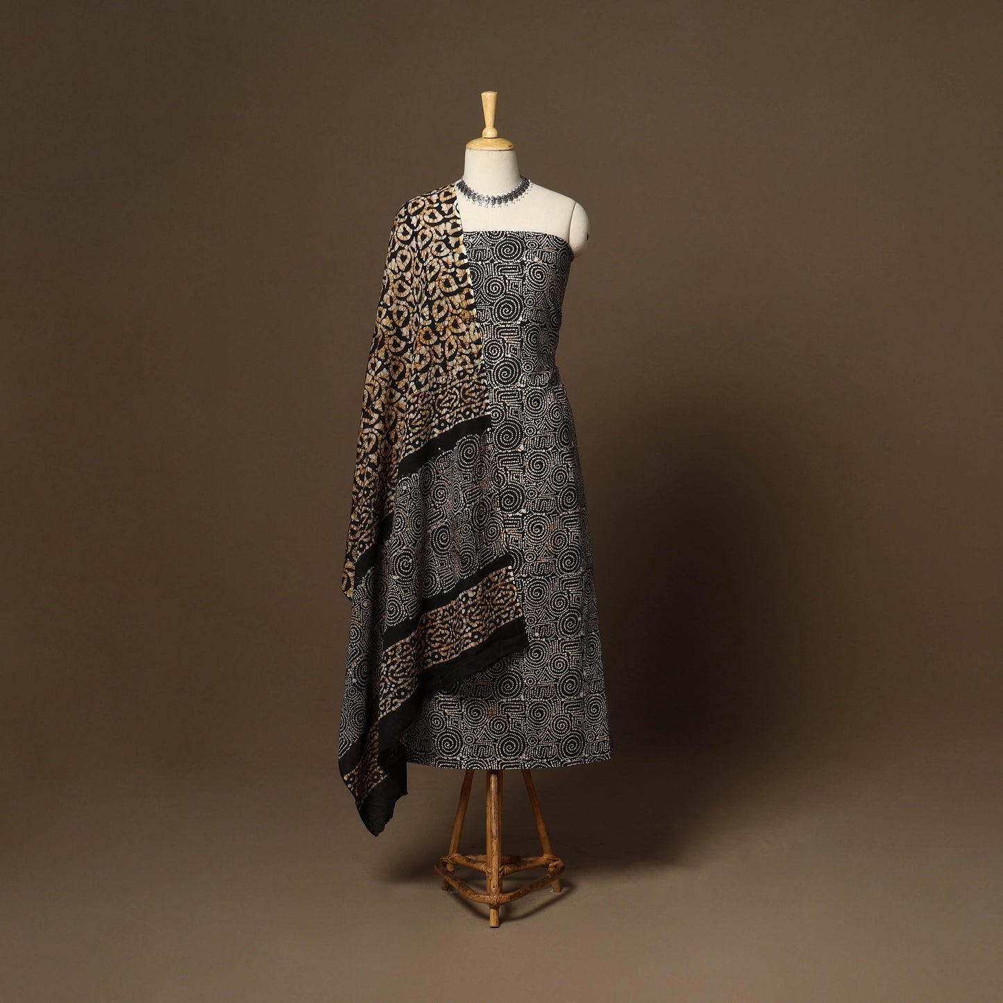 Black - 3pc cotton unstitched kutch batik dress material 20