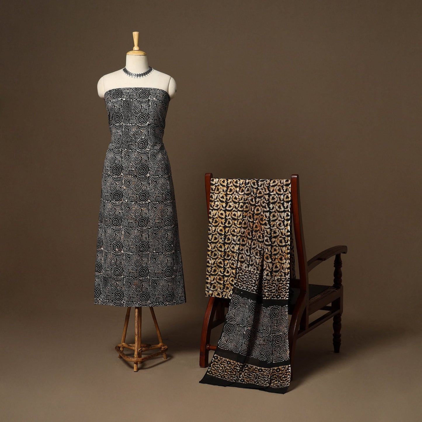 Black - 3pc cotton unstitched kutch batik dress material 20