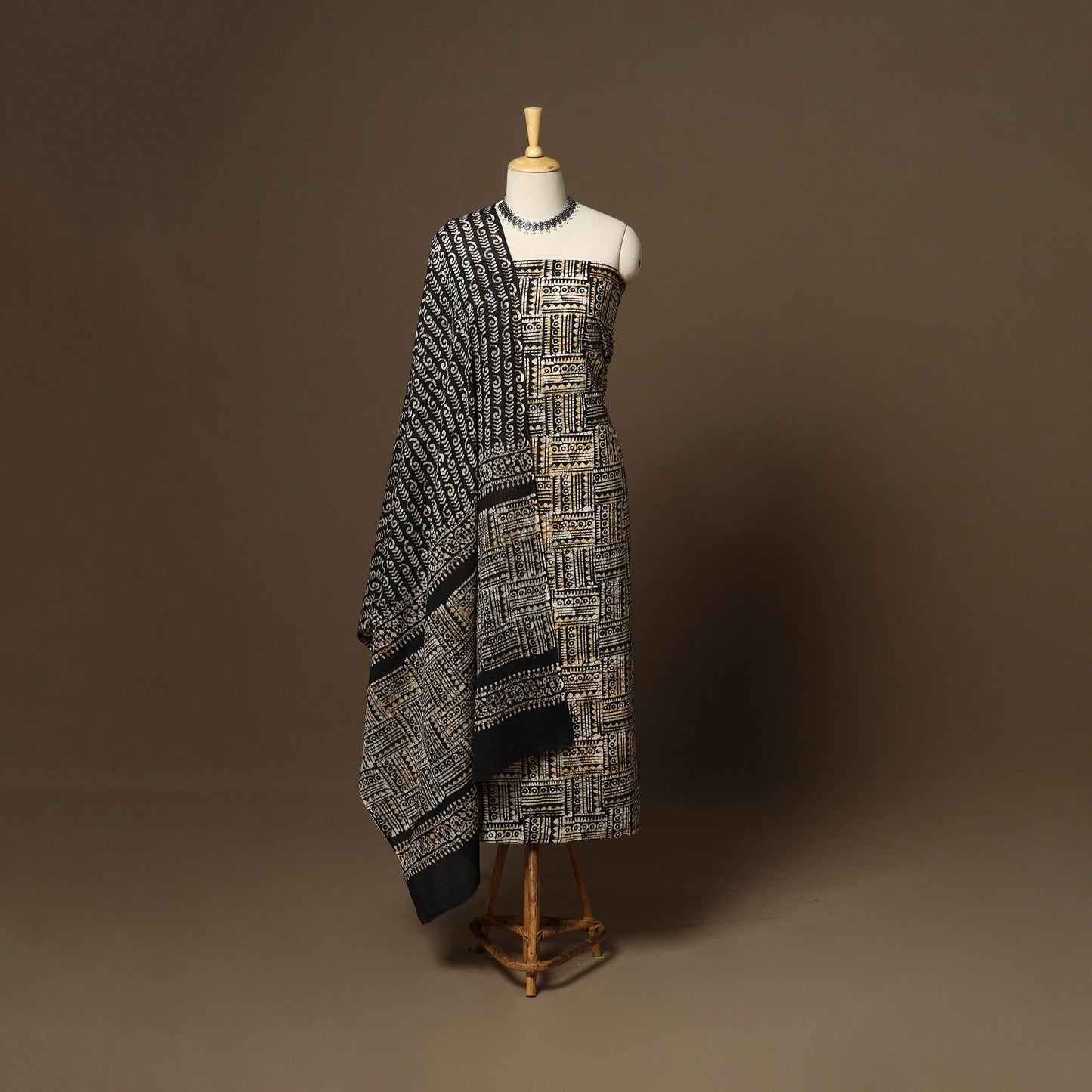 Black - 3pc cotton unstitched kutch batik dress material 26