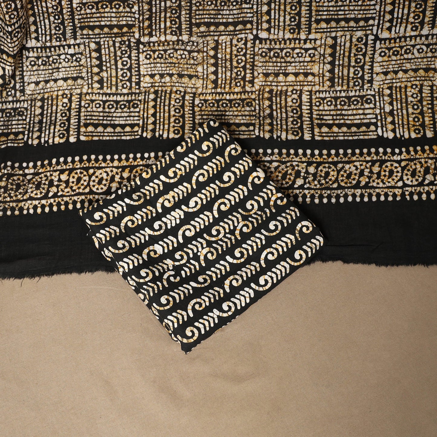 Black - 3pc cotton unstitched kutch batik dress material 26