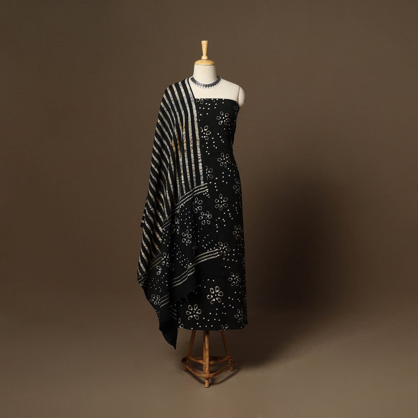 Black - 3pc cotton unstitched kutch batik dress material 34