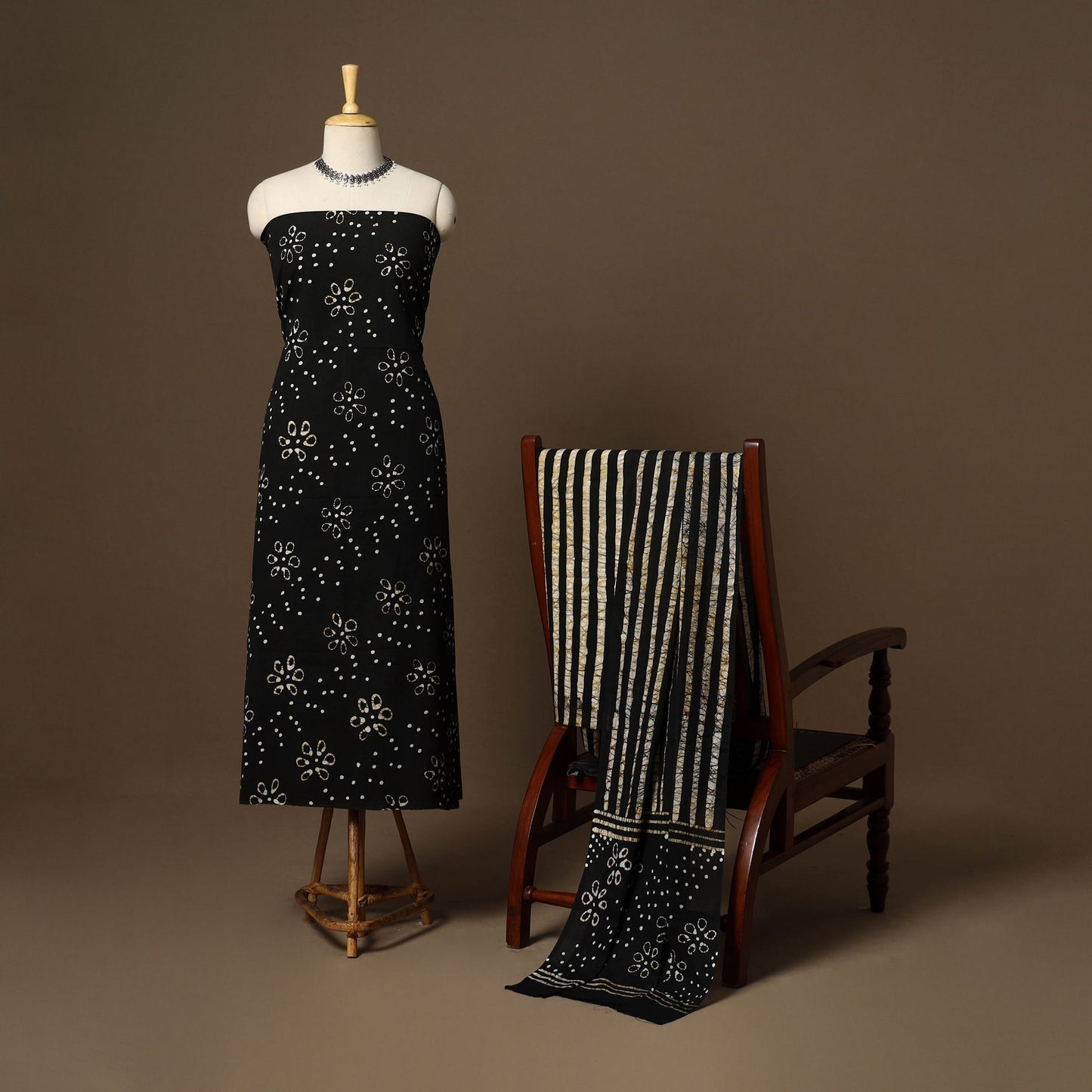 Black - 3pc cotton unstitched kutch batik dress material 34