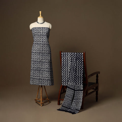 Black - 3pc cotton unstitched kutch batik dress material 08