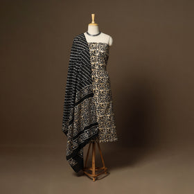 Black - 3pc cotton unstitched kutch batik dress material 10