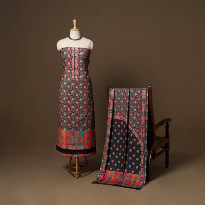 Black - 3pc digital merino wool unstitched dress material