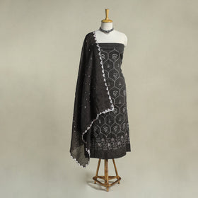 Black 3pc Embroidered Unstitched Kutch Bandhani Dress Material