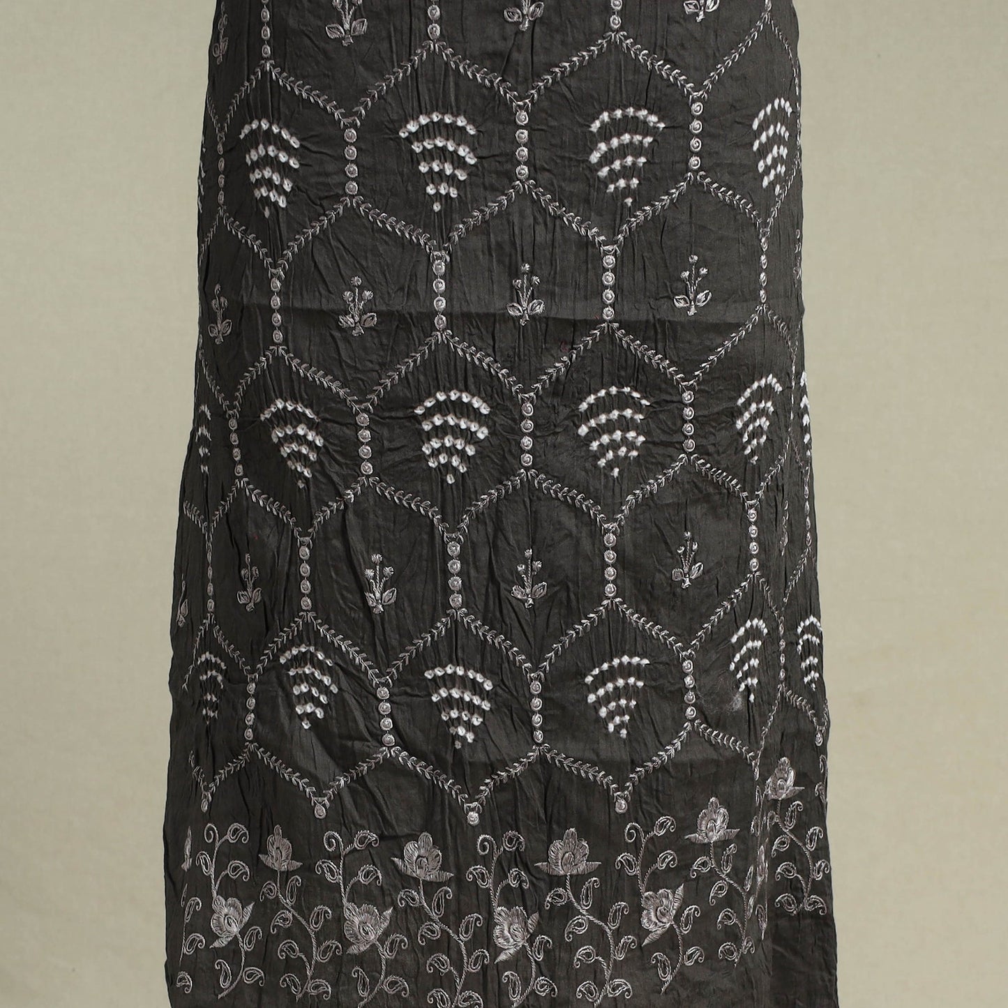 Black 3pc Embroidered Unstitched Kutch Bandhani Dress Material