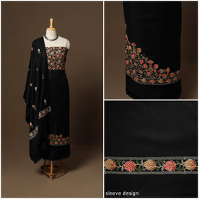 Black - 3pc hand embroidered work merino wool unstitched