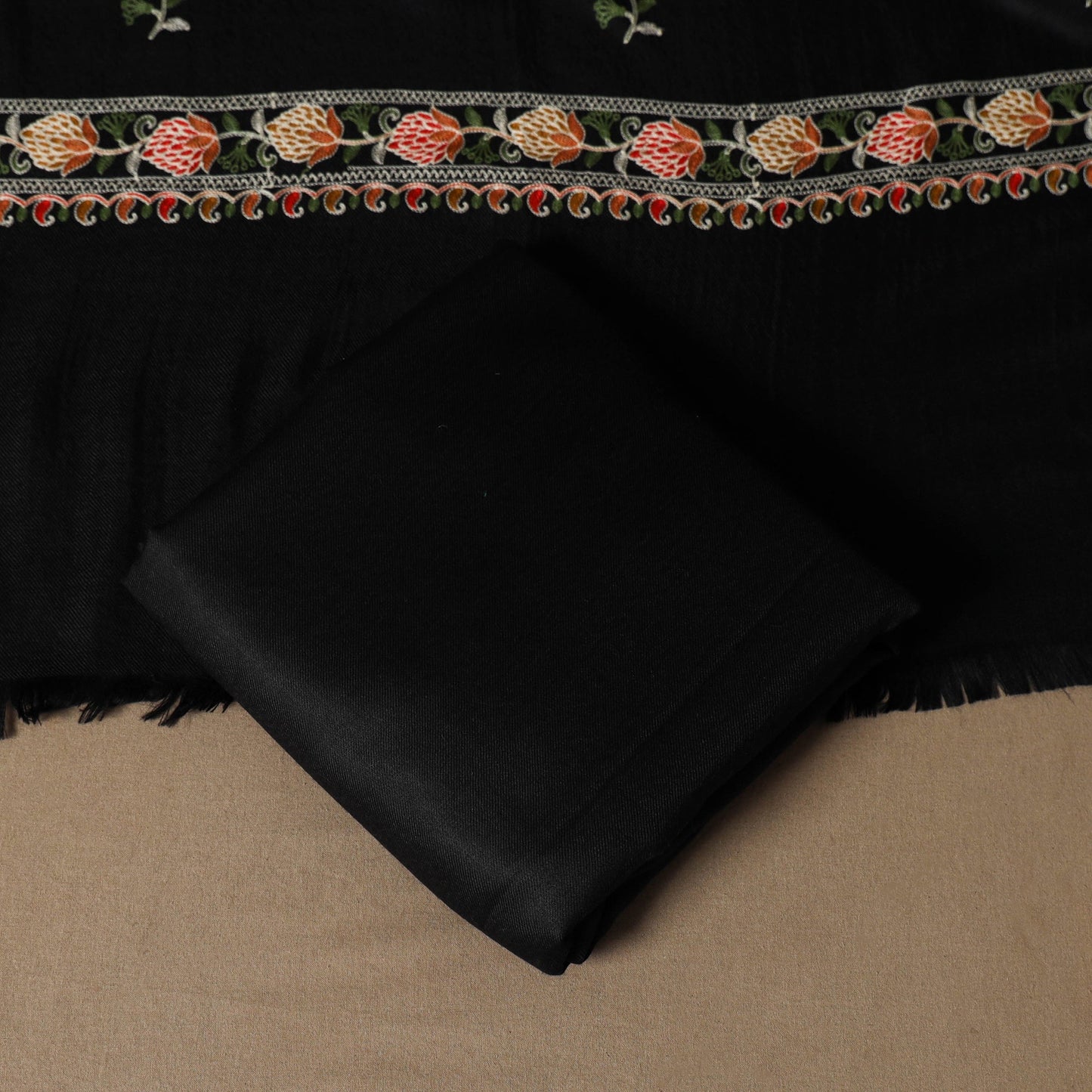 Black - 3pc hand embroidered work merino wool unstitched
