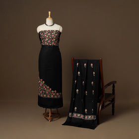 Black - 3pc hand embroidered work merino wool unstitched