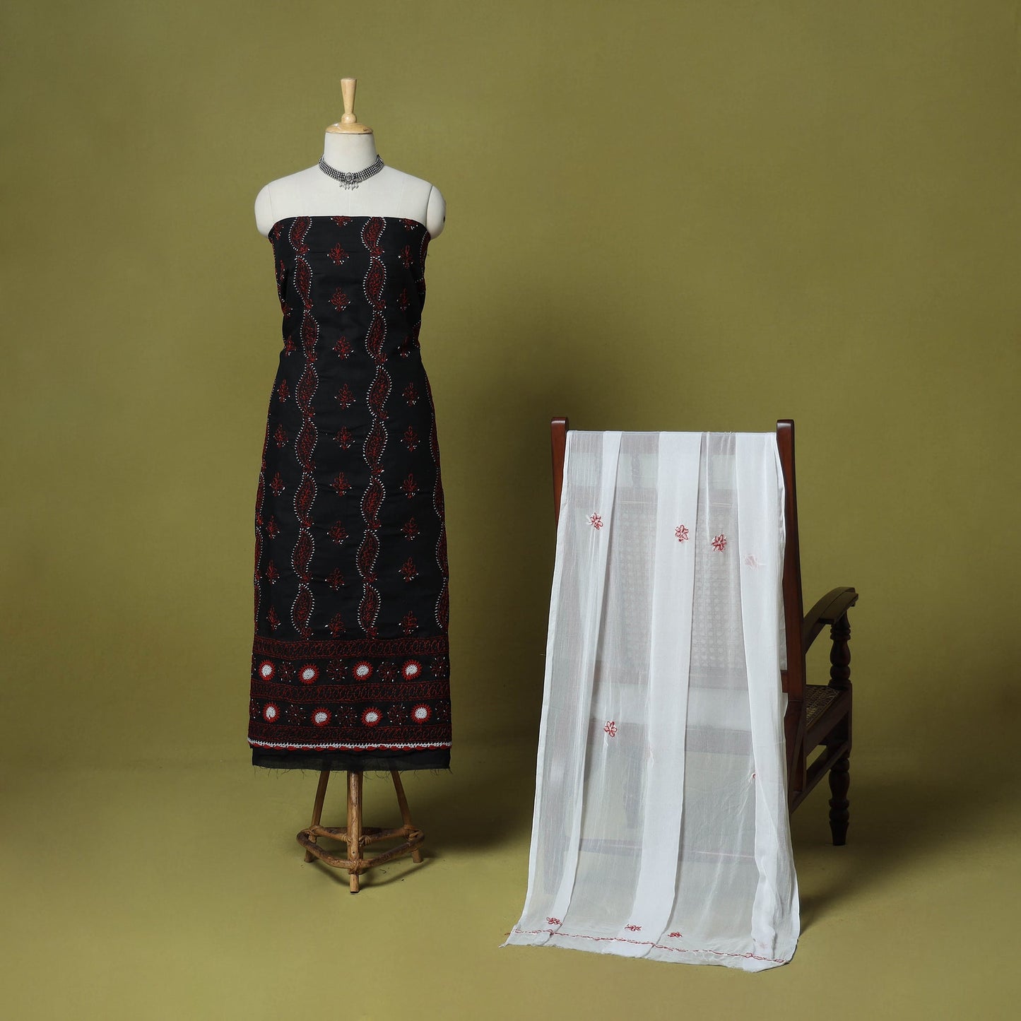 Black - 3pc hand embroidery cotton lucknow chikankari dress