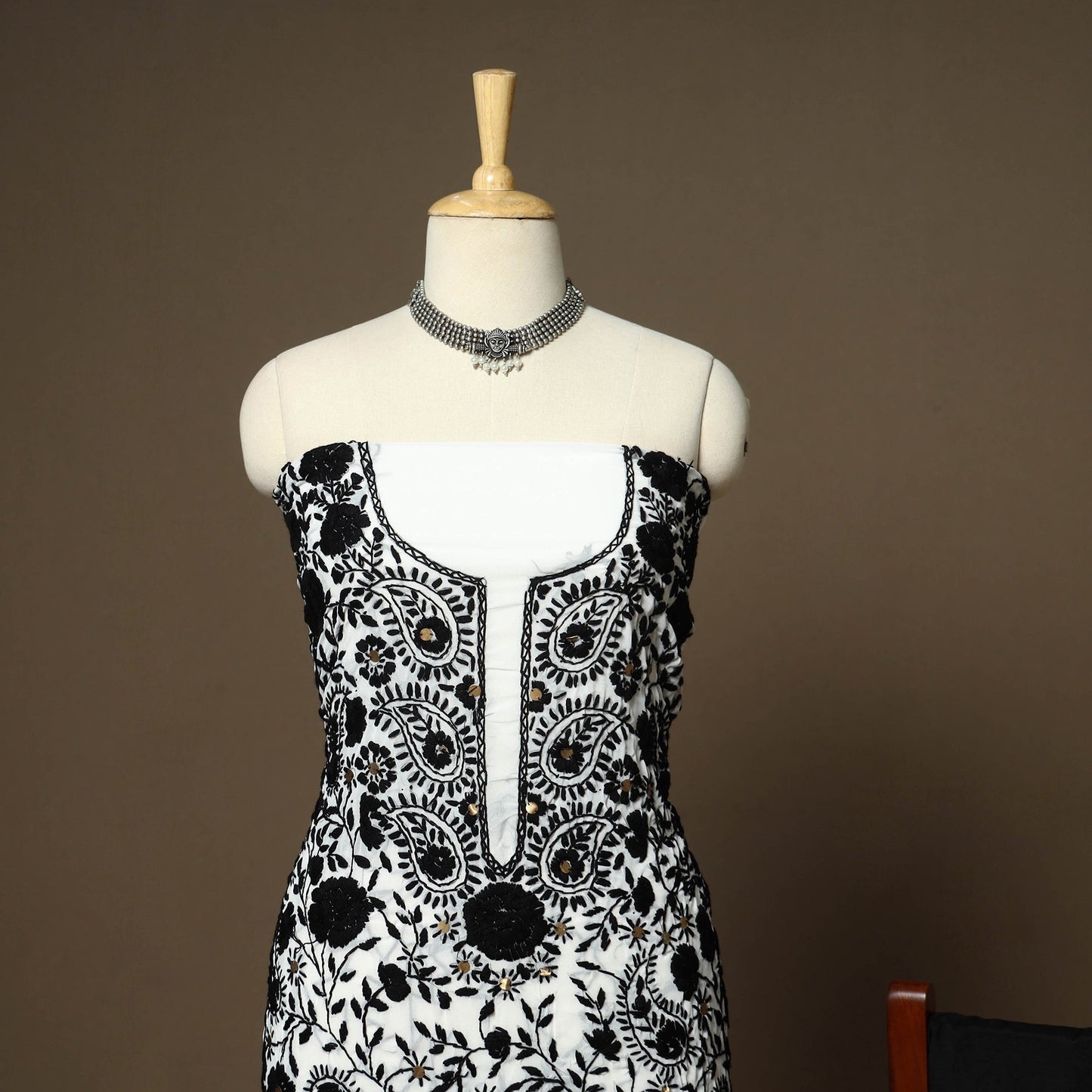 Black - 3pc hand embroidery georgette unstitched phulkari