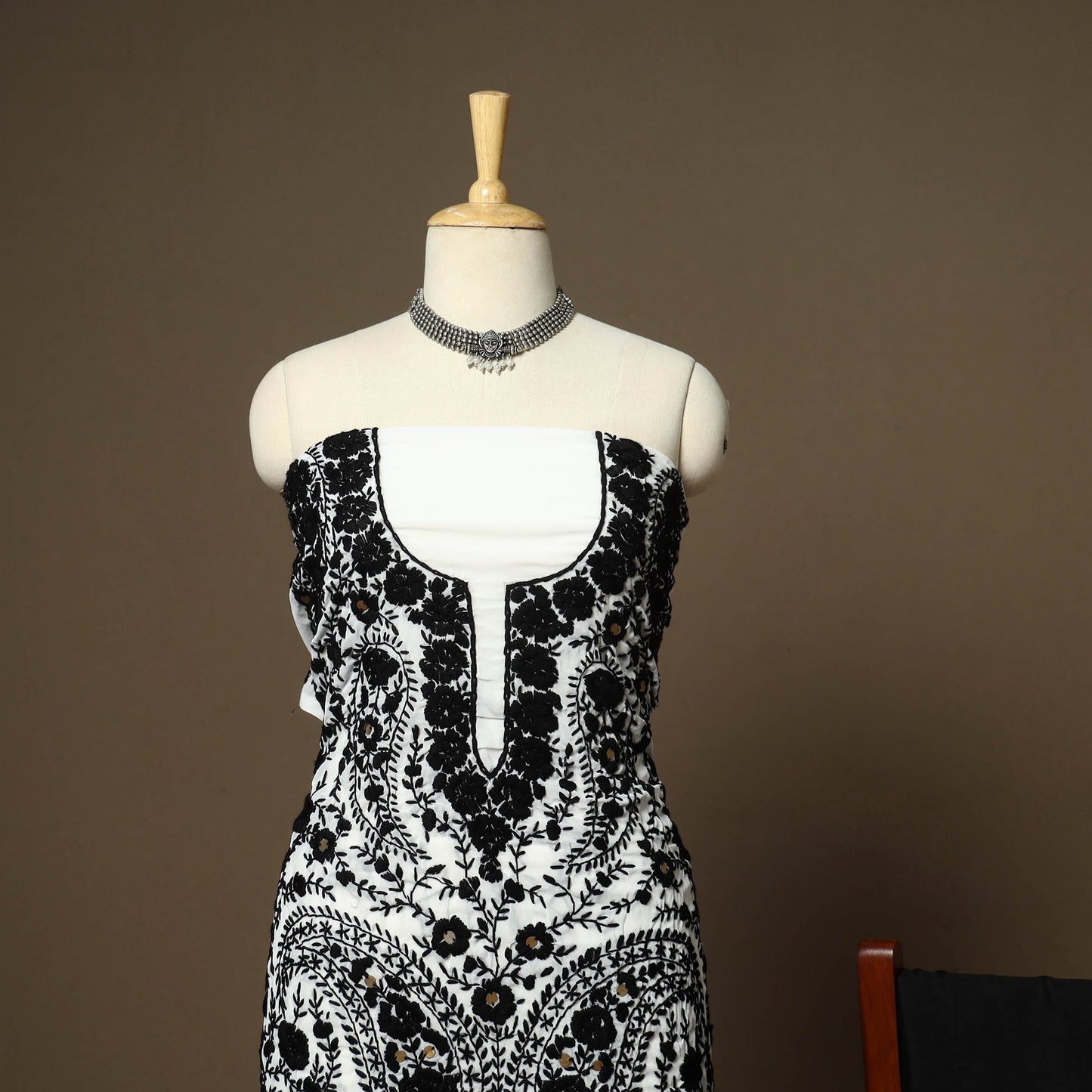 Black - 3pc hand embroidery georgette unstitched phulkari