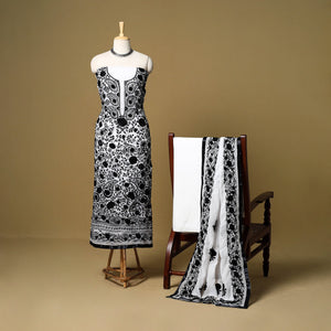 Black - 3pc hand embroidery georgette unstitched phulkari