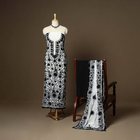 Black - 3pc hand embroidery georgette unstitched phulkari