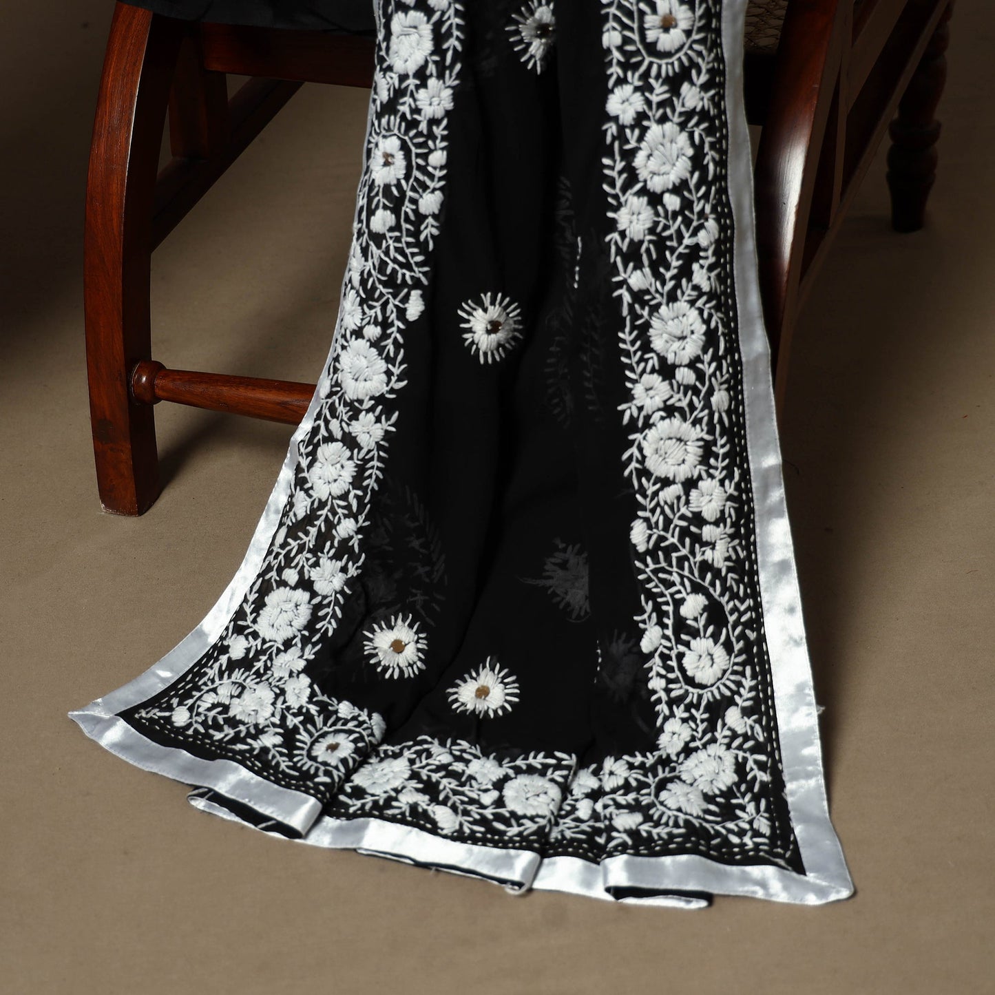 Black - 3pc hand embroidery georgette unstitched phulkari