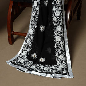 Black - 3pc hand embroidery georgette unstitched phulkari