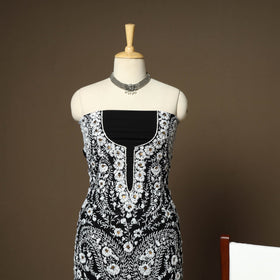 Black - 3pc hand embroidery georgette unstitched phulkari