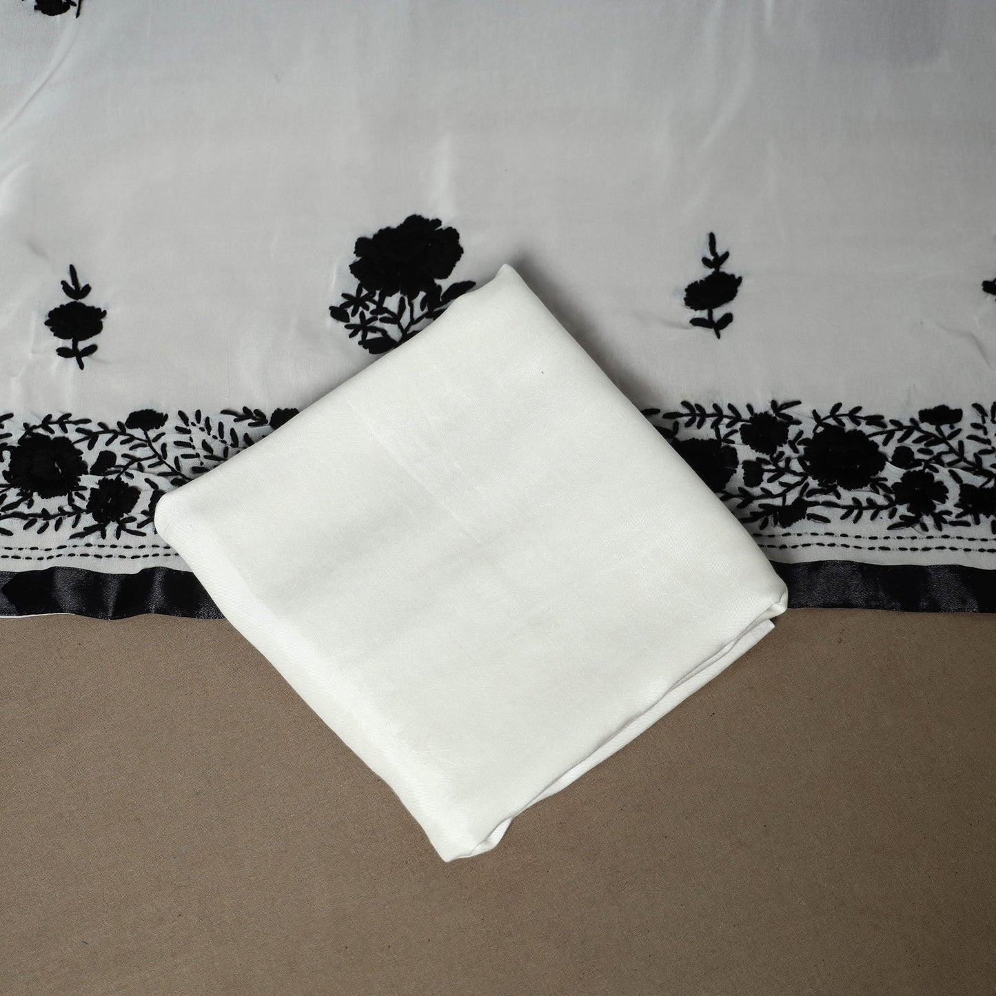 Black - 3pc hand embroidery georgette unstitched phulkari