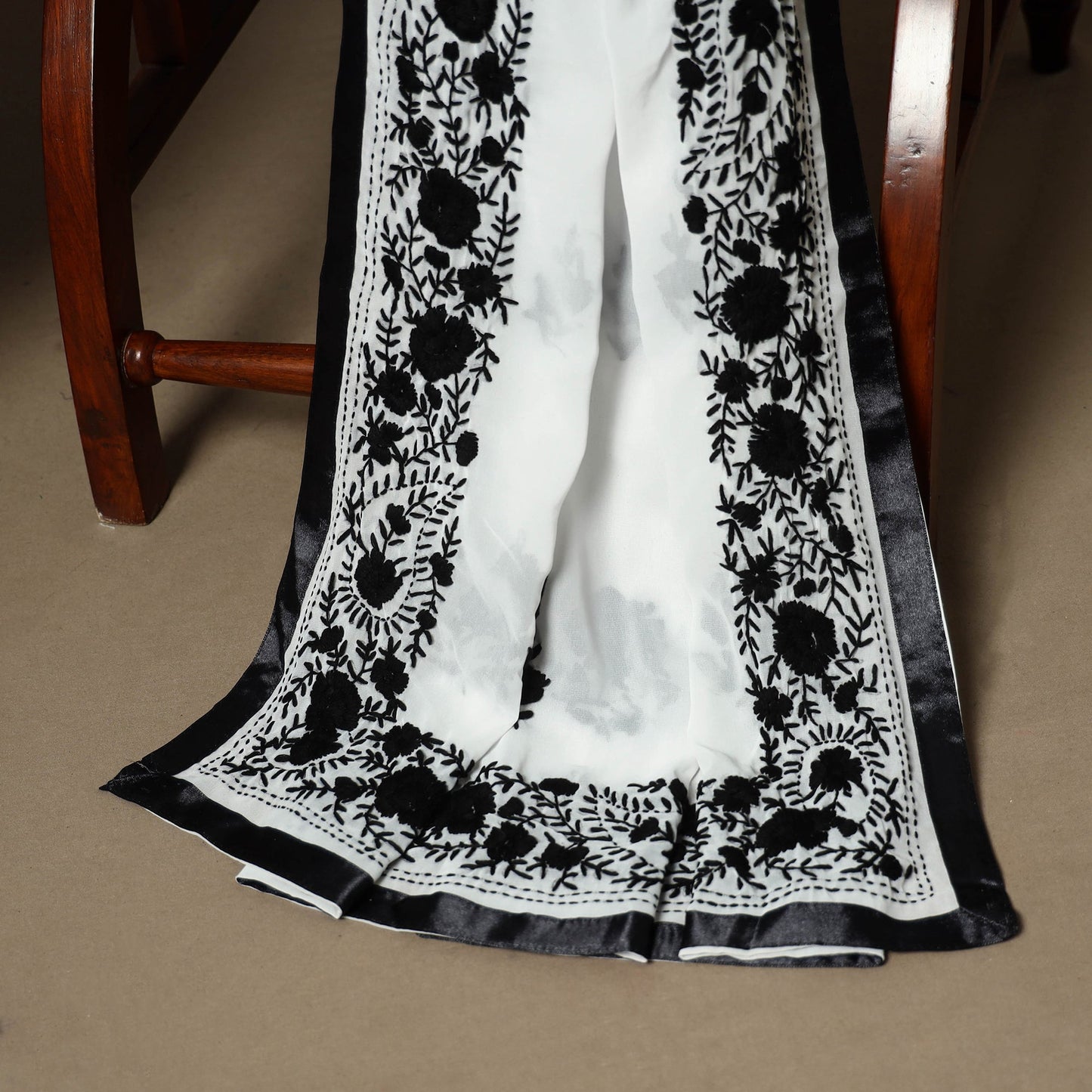 Black - 3pc hand embroidery georgette unstitched phulkari