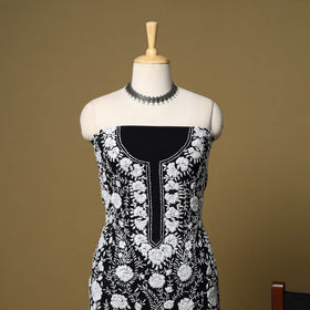 Black - 3pc hand embroidery georgette unstitched phulkari