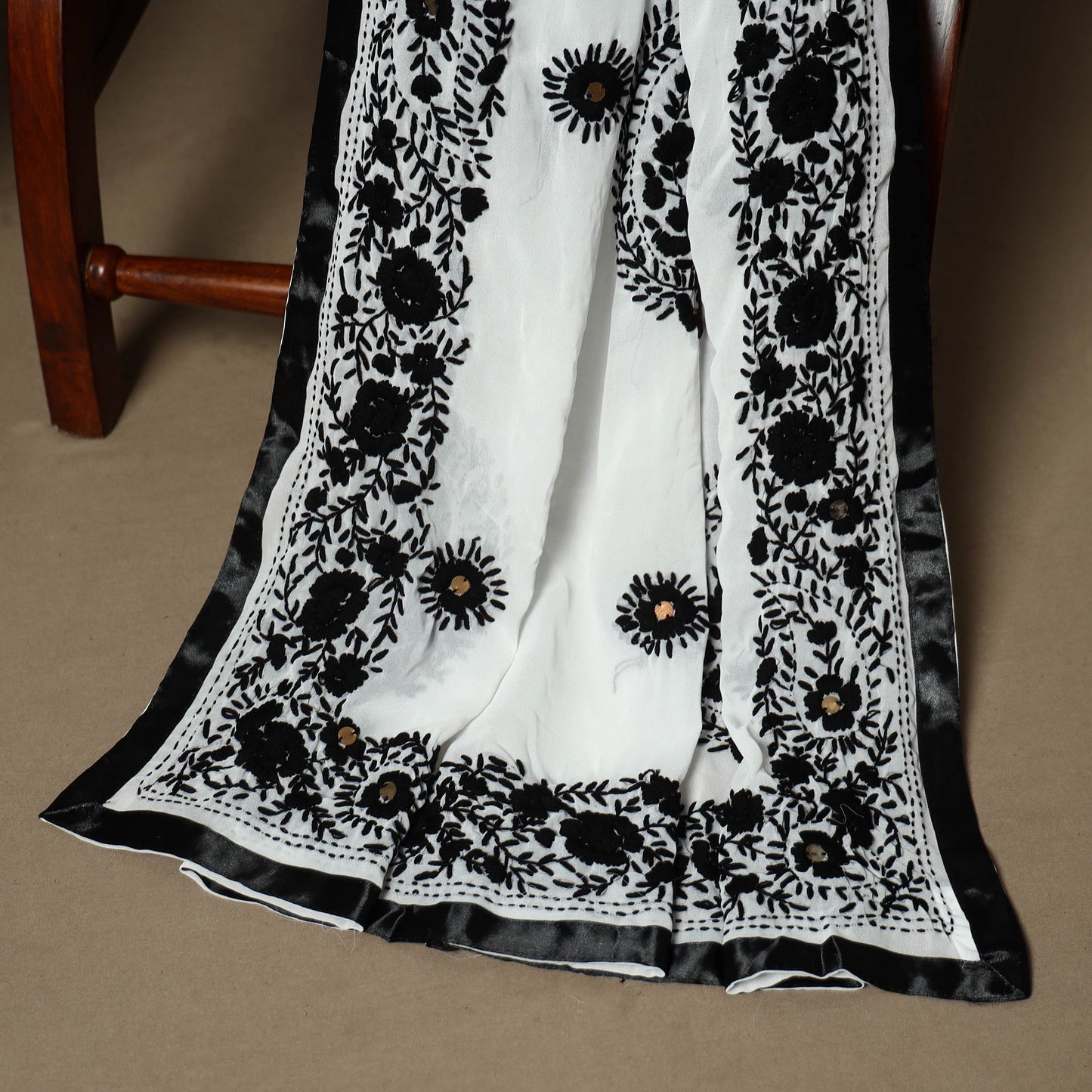 Black - 3pc hand embroidery georgette unstitched phulkari