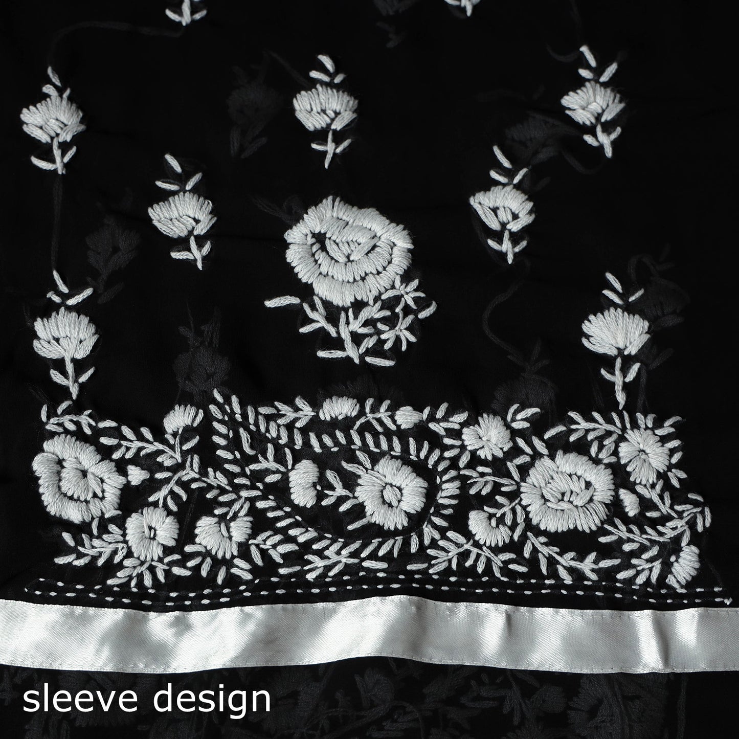 Black - 3pc hand embroidery georgette unstitched phulkari