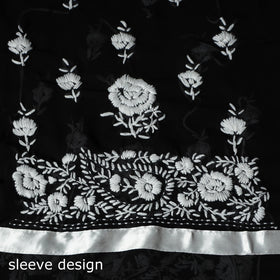 Black - 3pc hand embroidery georgette unstitched phulkari