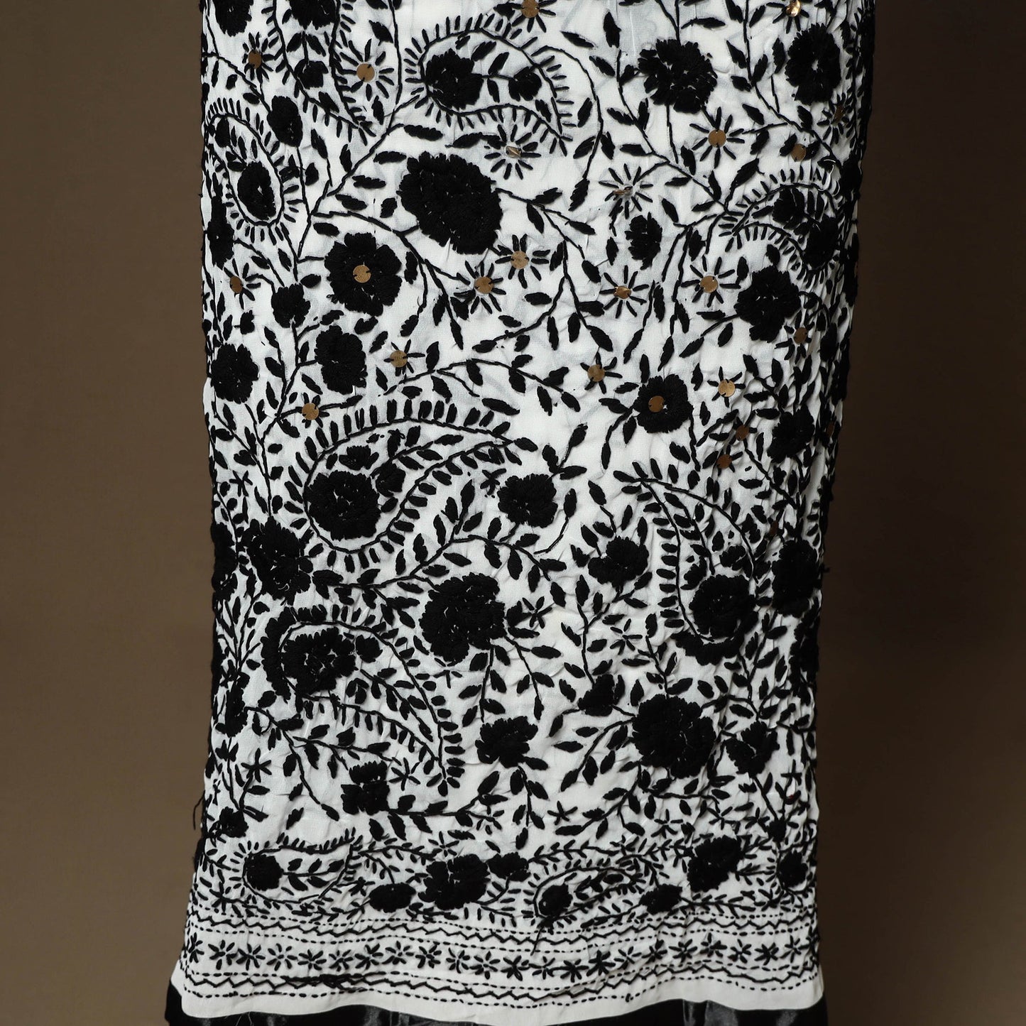 Black - 3pc hand embroidery georgette unstitched phulkari