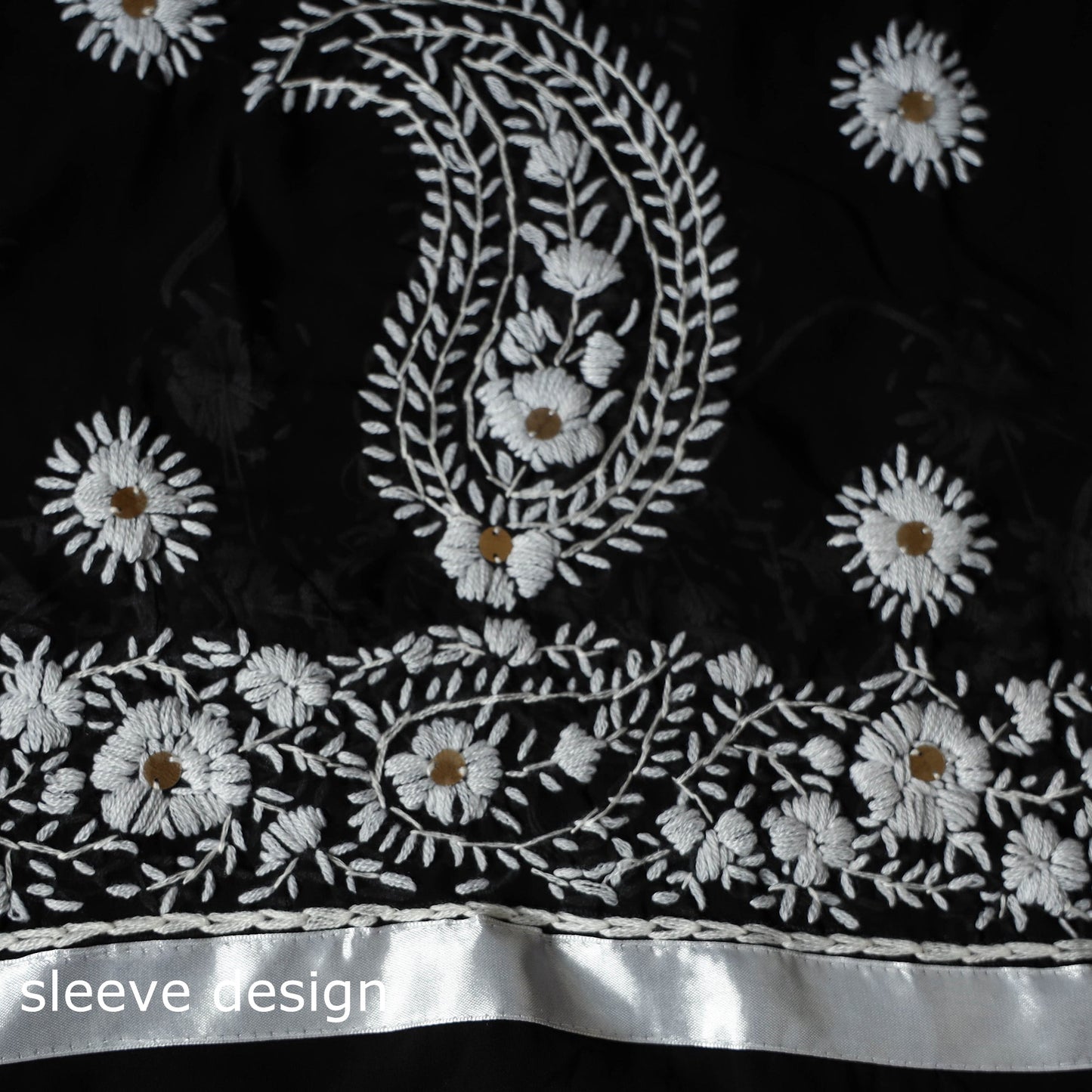 Black - 3pc hand embroidery georgette unstitched phulkari