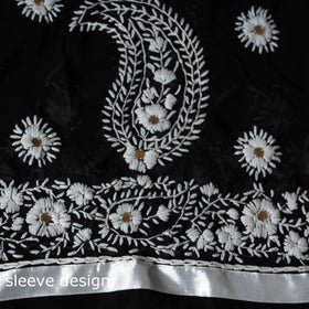 Black - 3pc hand embroidery georgette unstitched phulkari