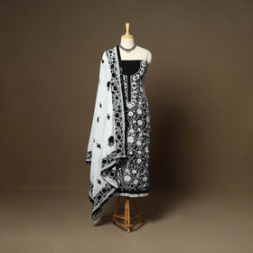 Black - 3pc hand embroidery georgette unstitched phulkari