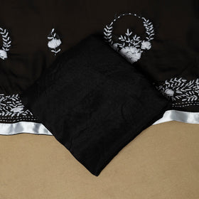 Black - 3pc hand embroidery georgette unstitched phulkari