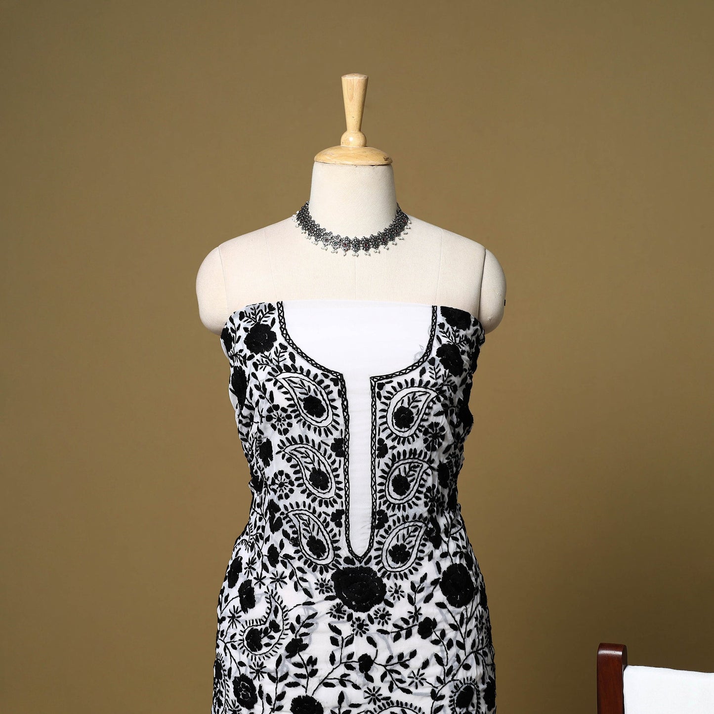 Black - 3pc hand embroidery georgette unstitched phulkari