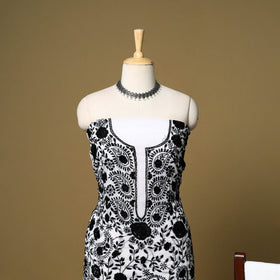 Black - 3pc hand embroidery georgette unstitched phulkari