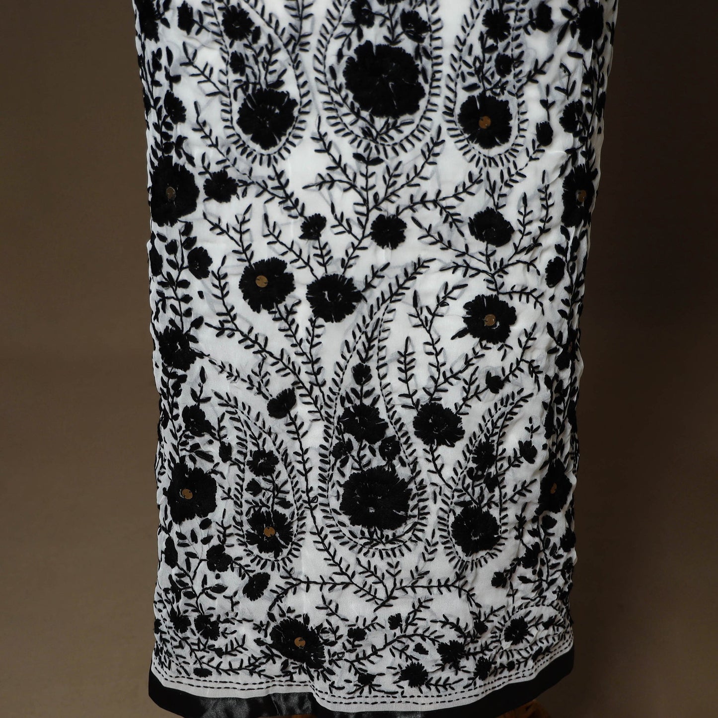 Black - 3pc hand embroidery georgette unstitched phulkari