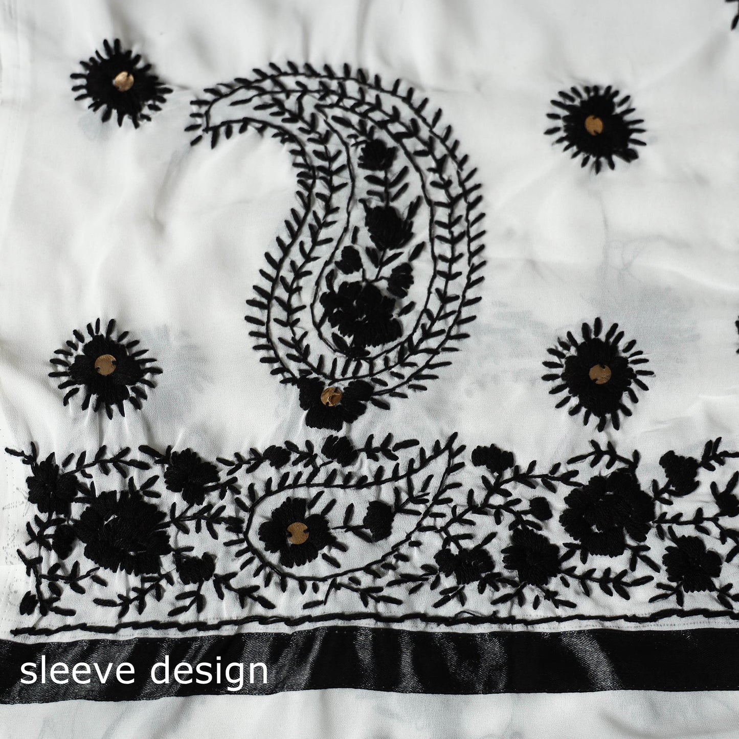 Black - 3pc hand embroidery georgette unstitched phulkari