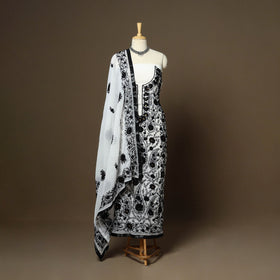 Black - 3pc hand embroidery georgette unstitched phulkari