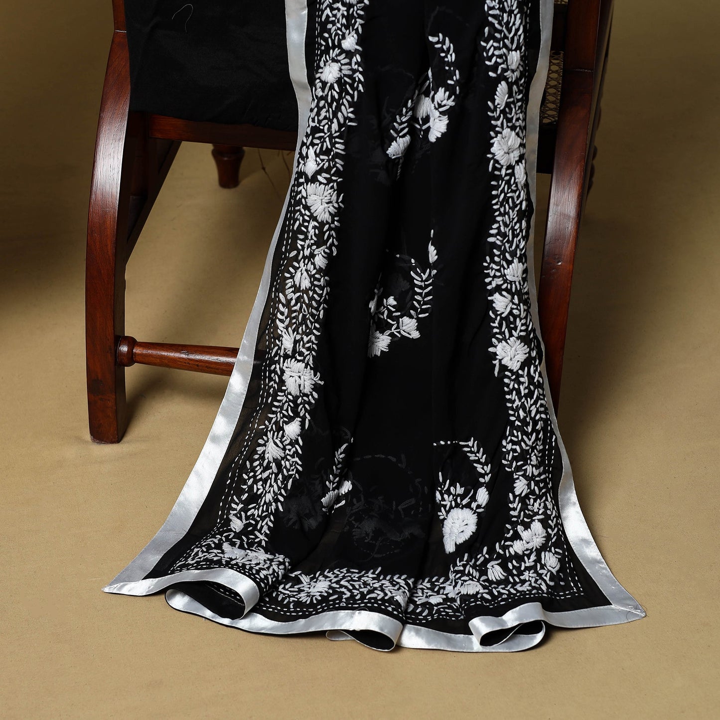 Black - 3pc hand embroidery georgette unstitched phulkari