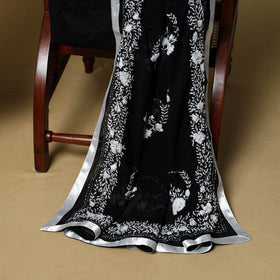 Black - 3pc hand embroidery georgette unstitched phulkari