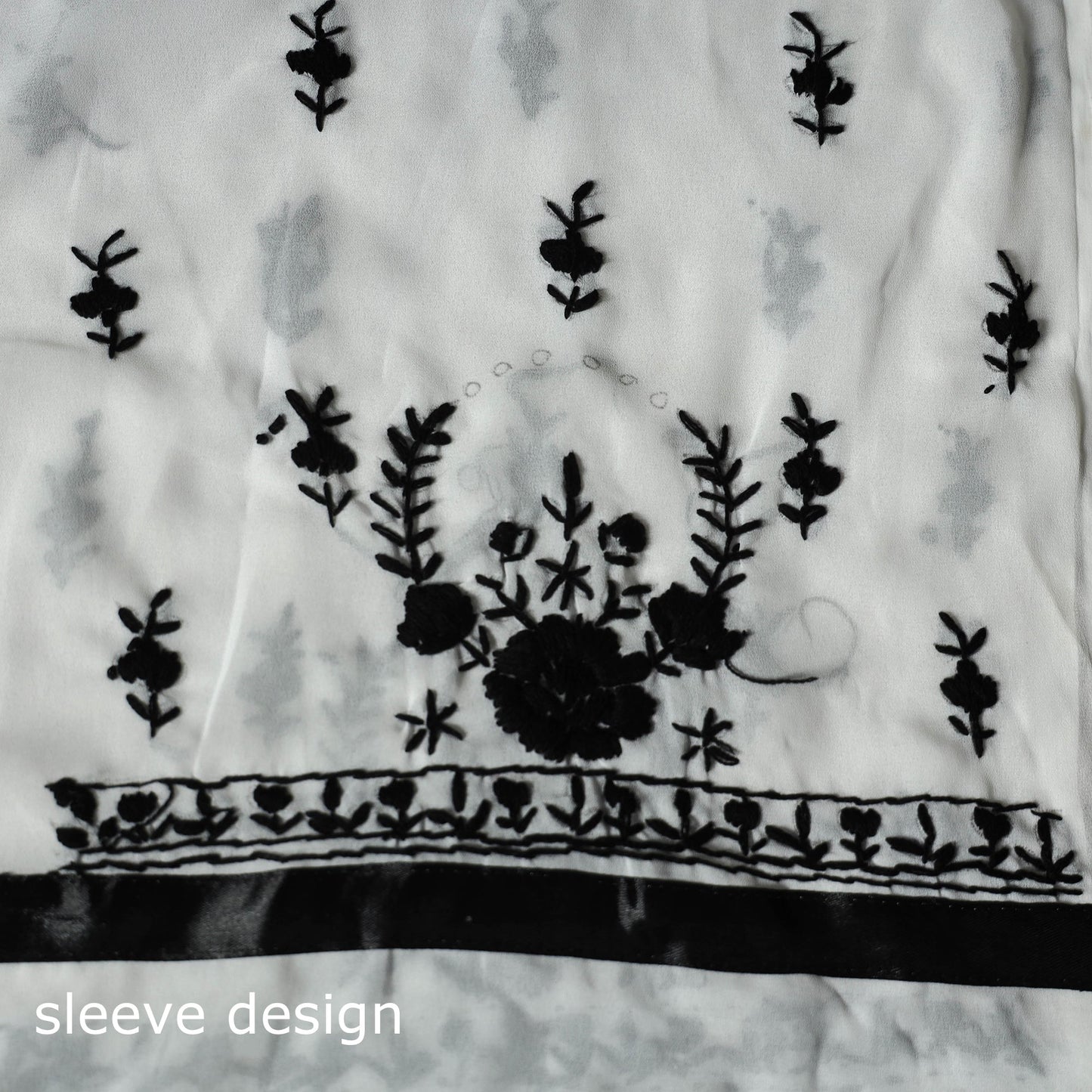 Black - 3pc hand embroidery georgette unstitched phulkari