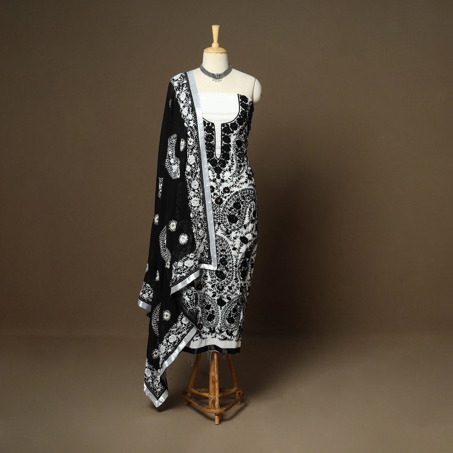 Black - 3pc hand embroidery georgette unstitched phulkari