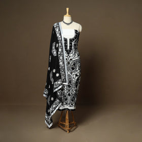 Black - 3pc hand embroidery georgette unstitched phulkari