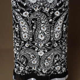 Black - 3pc hand embroidery georgette unstitched phulkari