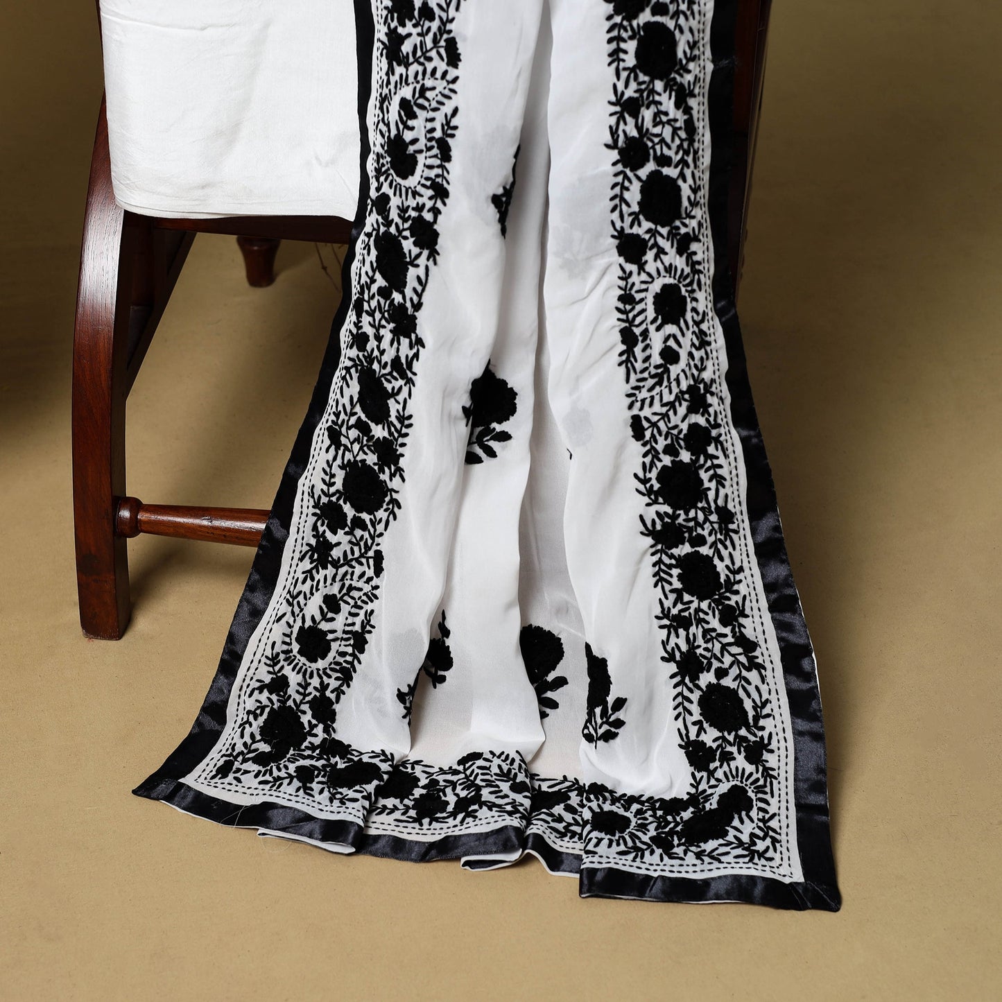 Black - 3pc hand embroidery georgette unstitched phulkari