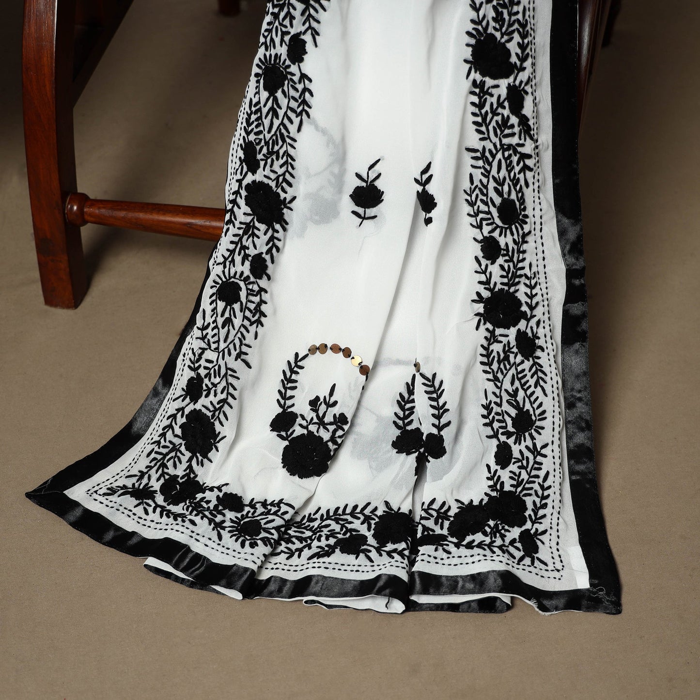 Black - 3pc hand embroidery georgette unstitched phulkari