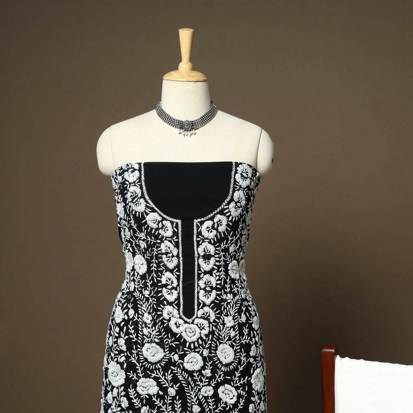 Black - 3pc hand embroidery georgette unstitched phulkari