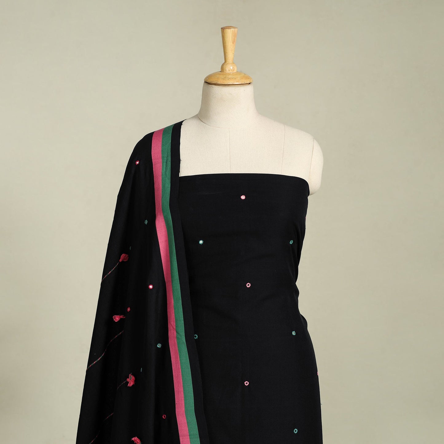  Black 3pc Handloom Cotton Kutch Bhujodi Dress Material