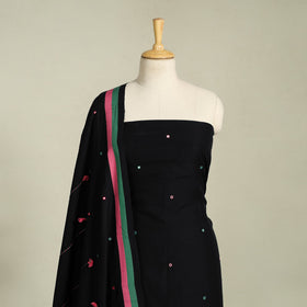  Black 3pc Handloom Cotton Kutch Bhujodi Dress Material